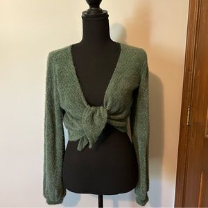 Hollister Green shrug sweater ties in front